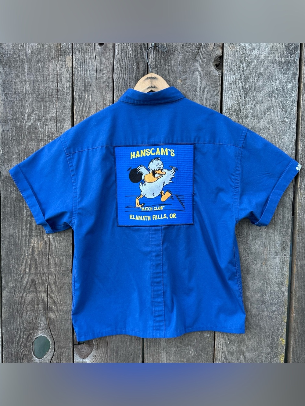 Embroidered Patch Bowling Shirt Hanscam's Match Club Klamath Falls, OR Medium